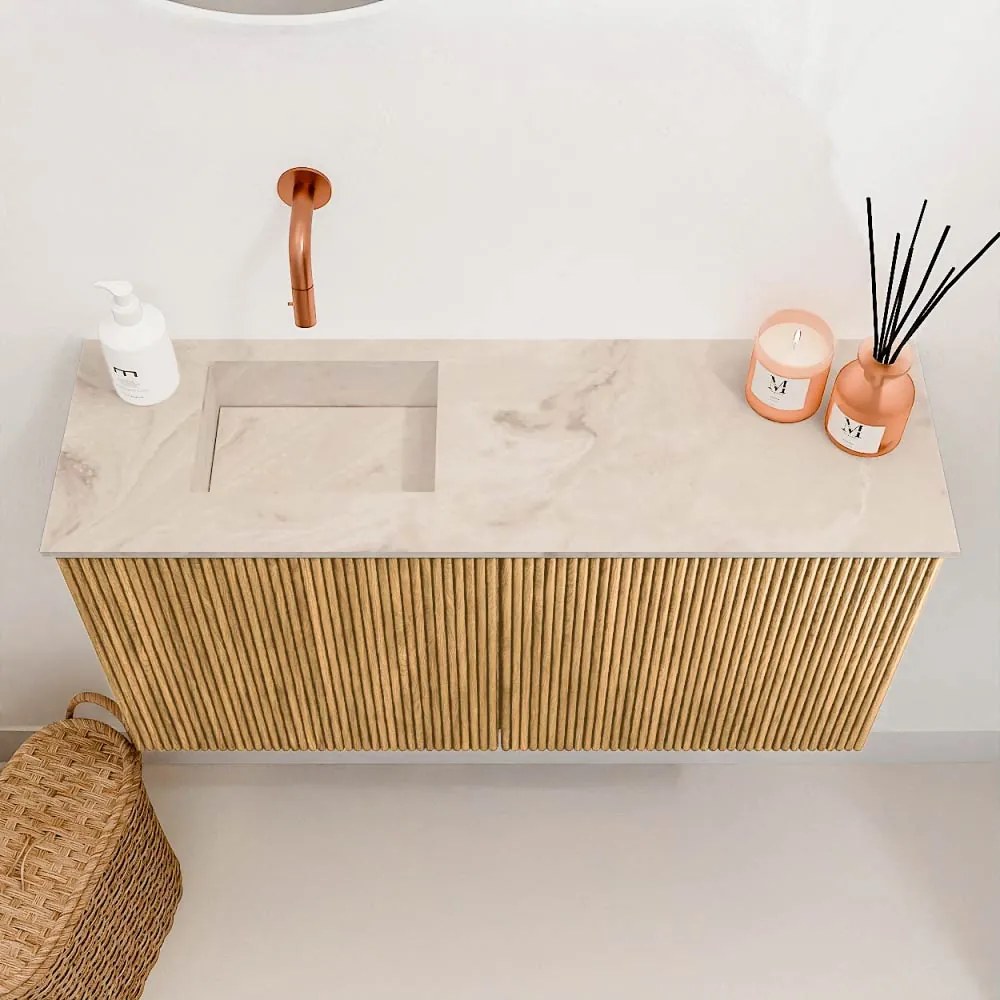 Mondiaz Joya DLux 80cm toiletmeubel oak met wastafel faye links zonder kraangat frappe