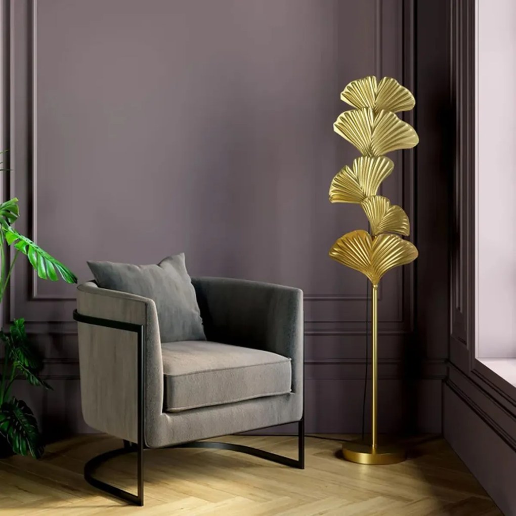 Kare Design Yuva Gold Gouden Vloerlamp Ginkgo