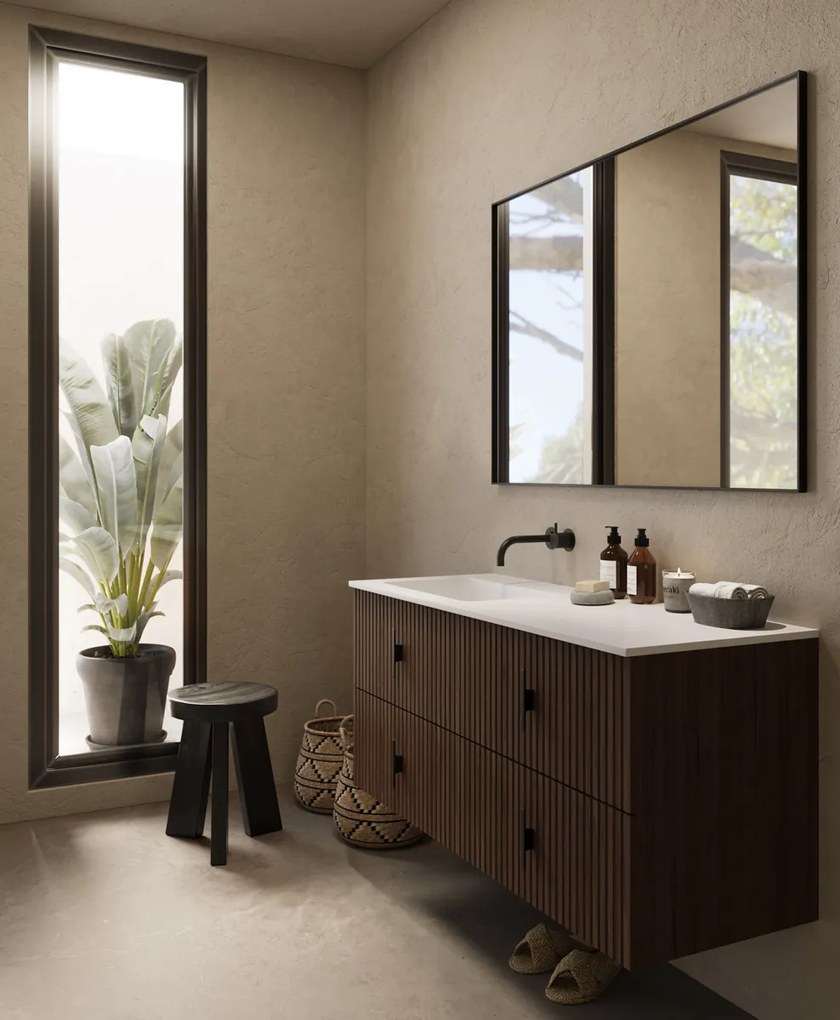 Muebles Avila badmeubel ribbelfront 120cm walnoot met wastafel links zonder kraangat