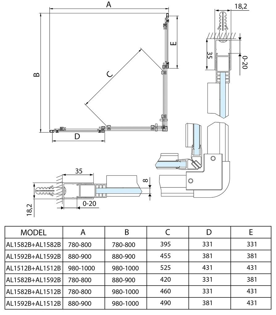 Polysan Altis douchecabine 100x80cm mat zwart