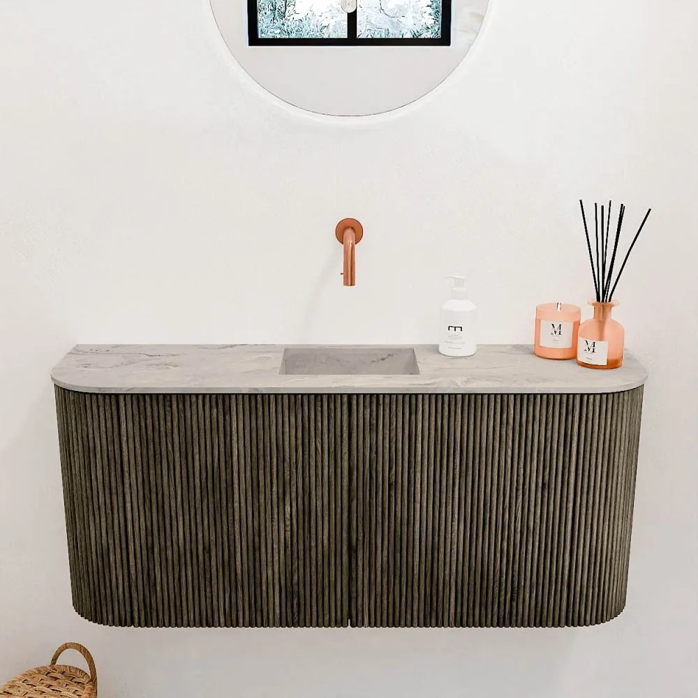 Mondiaz Joya DLux 95cm toiletmeubel ronding links/rechts shadow met wastafel faye midden zonder kraangat glace