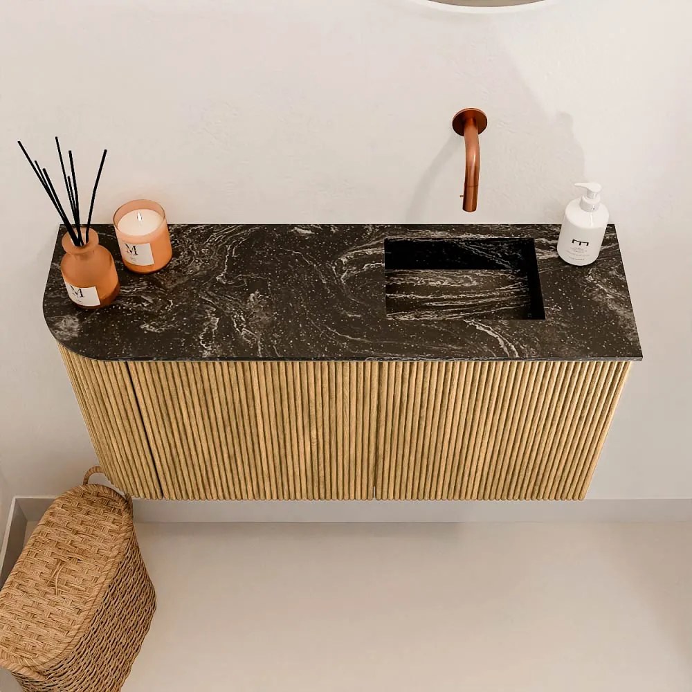 Mondiaz Joya DLux 80cm toiletmeubel ronding links oak met wastafel faye rechts zonder kraangat lava