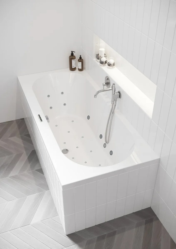 Riho Carolina bubbelbad 180x80cm wit glans met touchbediening, 6 + 4 + 2 hydrojets en 11 aerojets