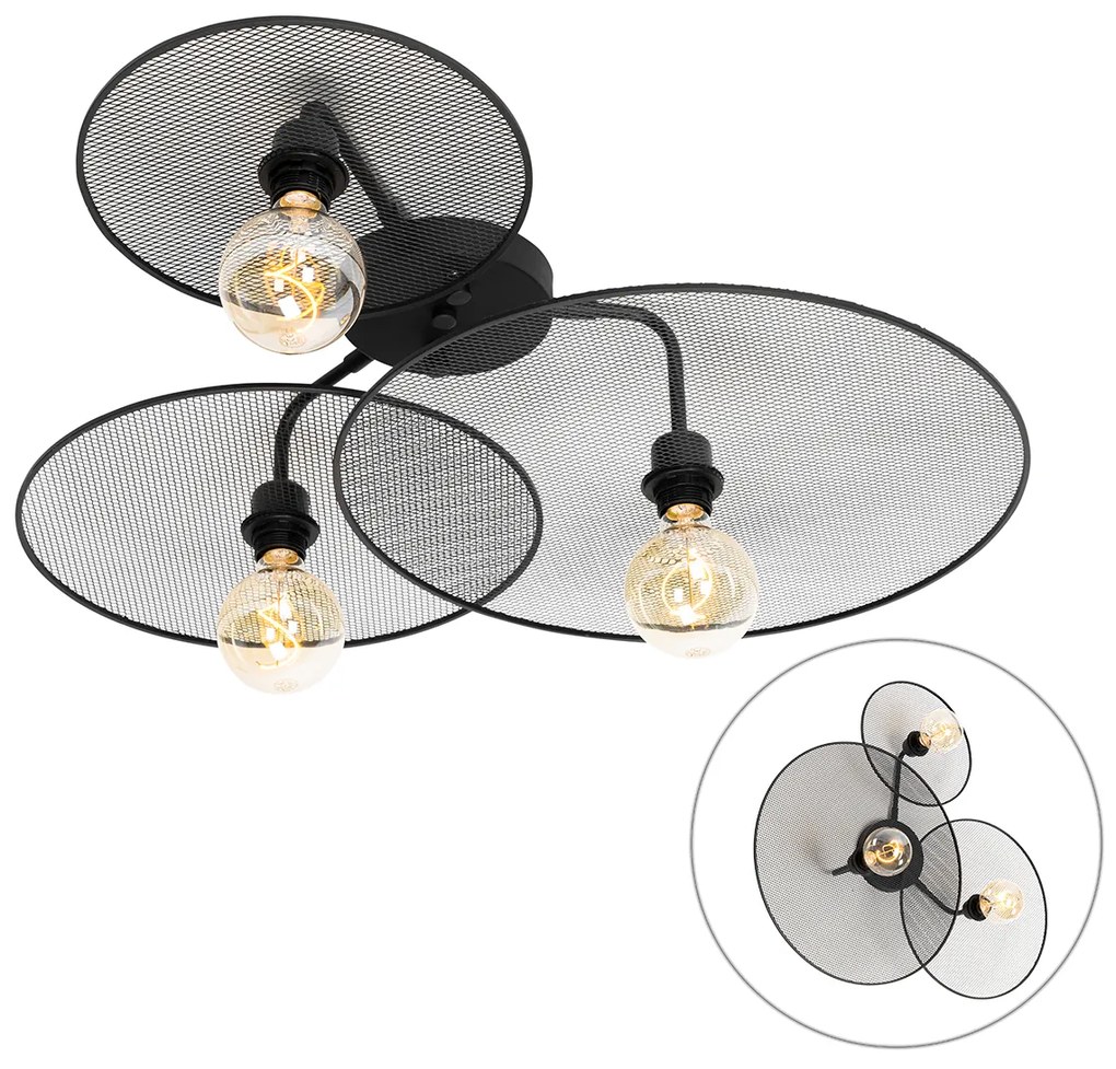 Design plafondlamp zwart met mesh 3-lichts - Jane