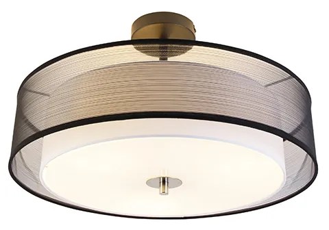 Moderne plafondlamp zwart met wit 50 cm 3-lichts - Drum Duo