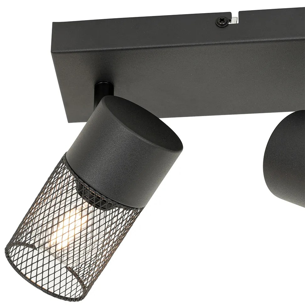 Industriële Spot / Opbouwspot / Plafondspot zwart 2-lichts verstelbaar - Jim Industriele / Industrie / Industrial E14 Binnenverlichting Lamp