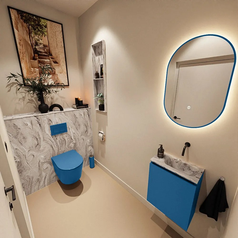 Mondiaz Ture DLux toiletmeubel 40cm jeans met wastafel glace rechts zonder kraangat