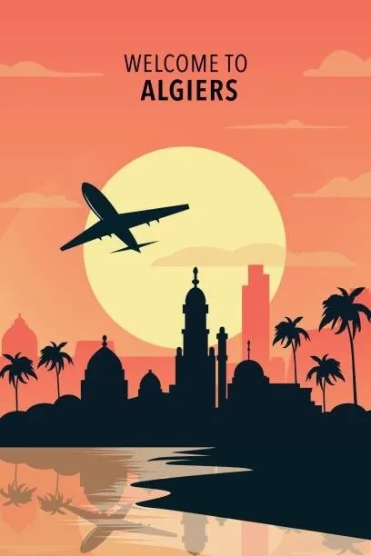 Ilustratie Welcome to Algiers, Algeria. Retro city, Illustrator