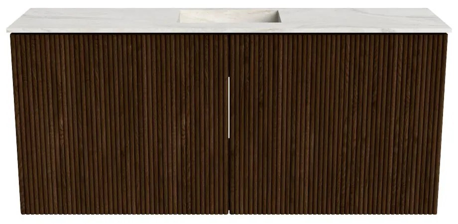 Mondiaz Joya DLux 90cm toiletmeubel walnut met wastafel faye midden zonder kraangat ostra