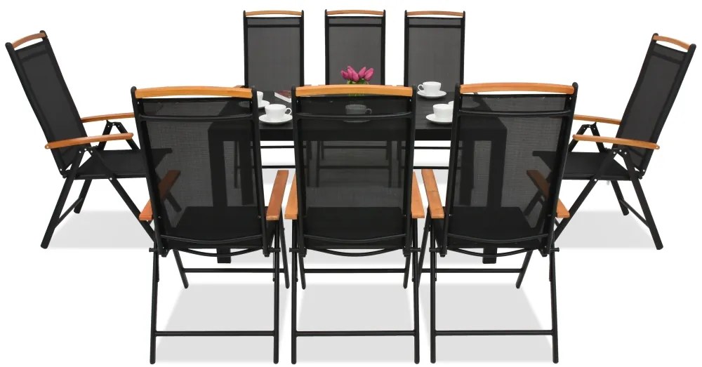 Verona polywood aluminium tuinmeubelen met grote Wood tafel voor 8 personen Garden Point zwart