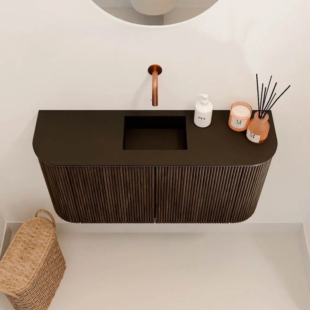Mondiaz Joya 85cm toiletmeubel ronding links/rechts walnut met wastafel faye midden zonder kraangat urban