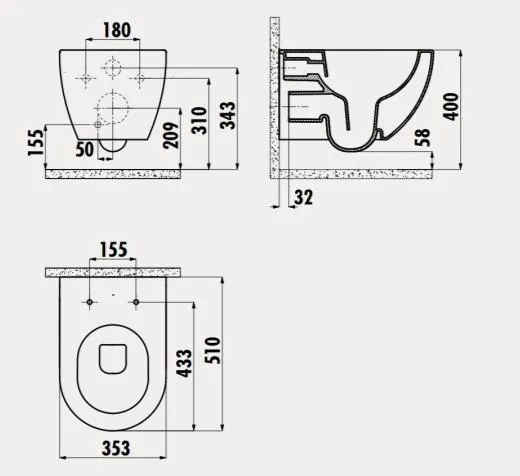 Sanigoods Alpha Rimless randloos wandcloset glans wit met sproeier