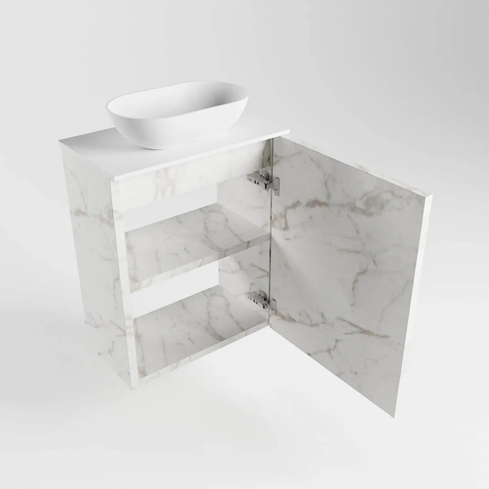 Mondiaz Fowy toiletmeubel 40cm Carrara met witte waskom midden zonder kraangat