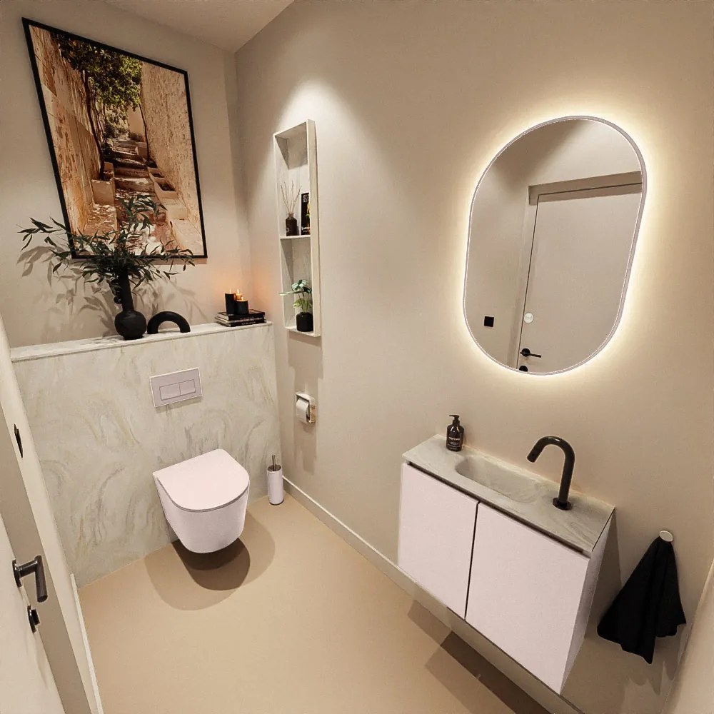 Mondiaz Ture DLux toiletmeubel 60cm rosee met wastafel ostra midden met kraangat