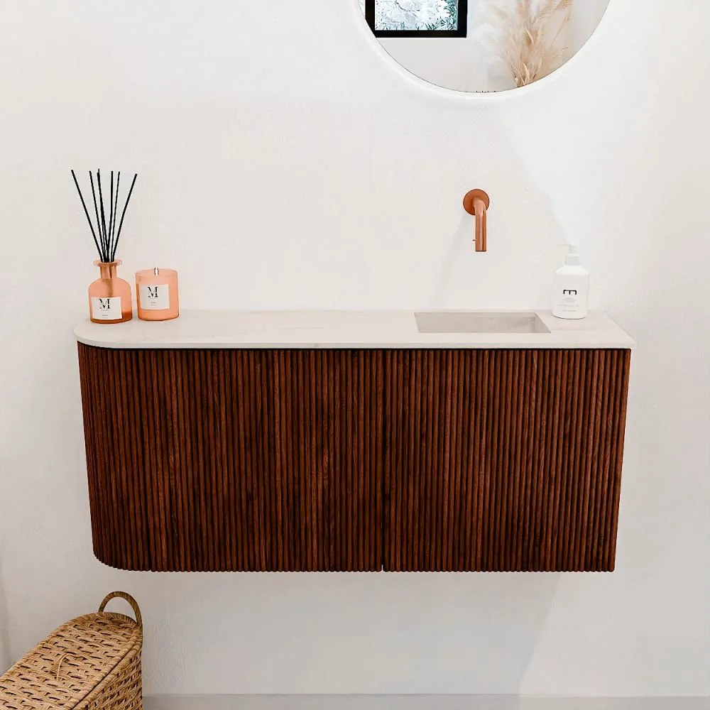 Mondiaz Joya DLux 90cm toiletmeubel ronding links ruby met wastafel faye rechts zonder kraangat meli