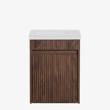 Narek Zwevend Houten Badkamermeubelset Met Geïntegreerde Wastafel Donker Hout & Spiegelloze & Zonder Kraan & ↔︎ 40 Cm - Sklum