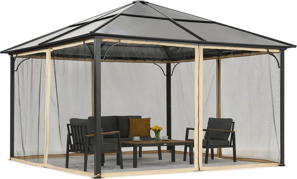 Moderne tuinprieel Santiago 4x4 m met klamboe Garden Point beige