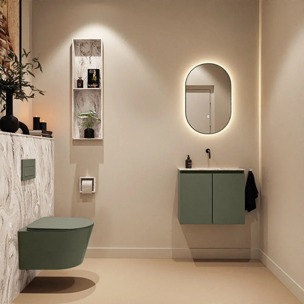 Mondiaz Ture DLux toiletmeubel 60cm army met wastafel glace midden zonder kraangat