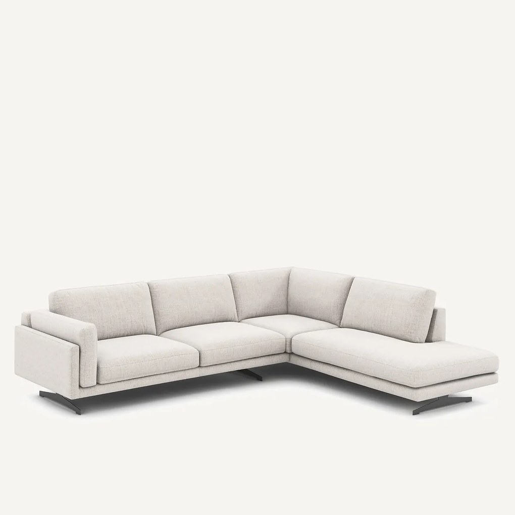 Hoekbank met longchair, in gespikkeld canvas, CÉSAR