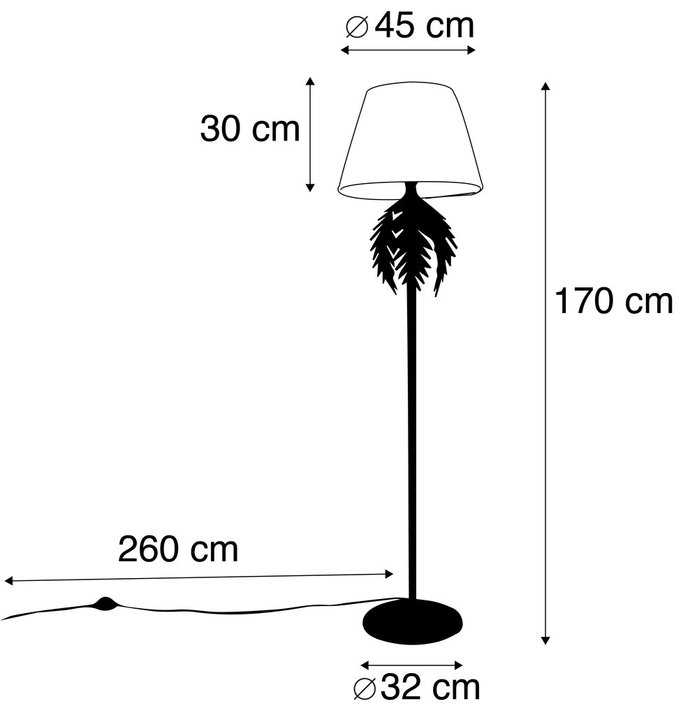 Vloerlamp goud 145 cm met plisse kap wit 45 cm - Botanica