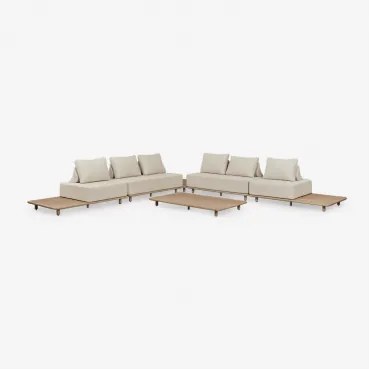 Tuinset Met Modulaire Hoekbank Van 4 Delen Met Bijzettafel En Salontafel 160x95 Cm In Acaciahout Portet Lichte Acaciekleur - Sklum