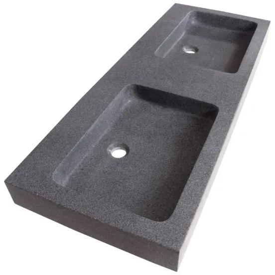 Saniclass Grey stone meubelwastafel 120x9.5x45.7cm zonder overloop 2 wasbakken 0 kraangaten Graniet Grijs 20509