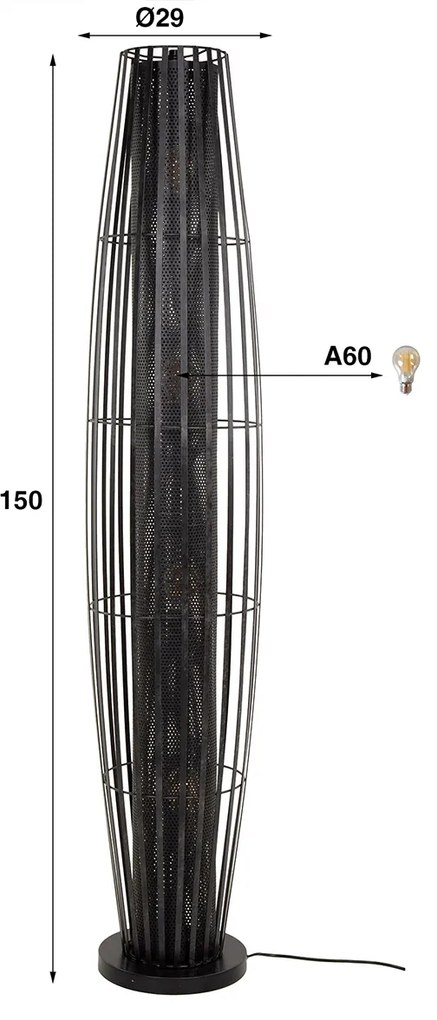Staande Vloerlamp Zwart Metaal 150 Cm
