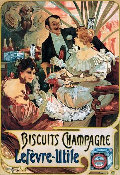 Kunstreproductie Biscuits Champagne Lefèvre-Utile, Mucha, Alphonse Marie