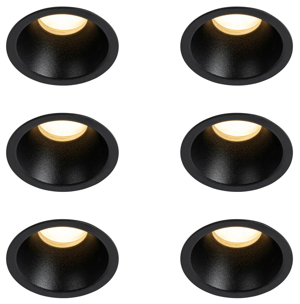 Set van 6 inbouwspots zwart GU10 35mm IP44 - Dept