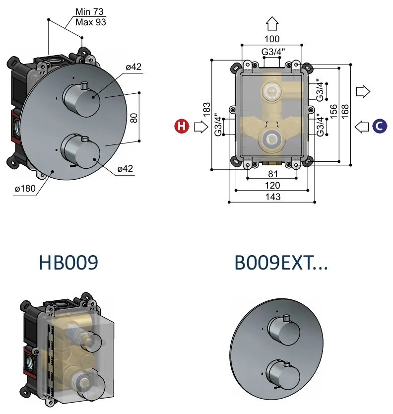 Hotbath Cobber inbouw thermostaat afbouwdeel geborsteld zwart PVD