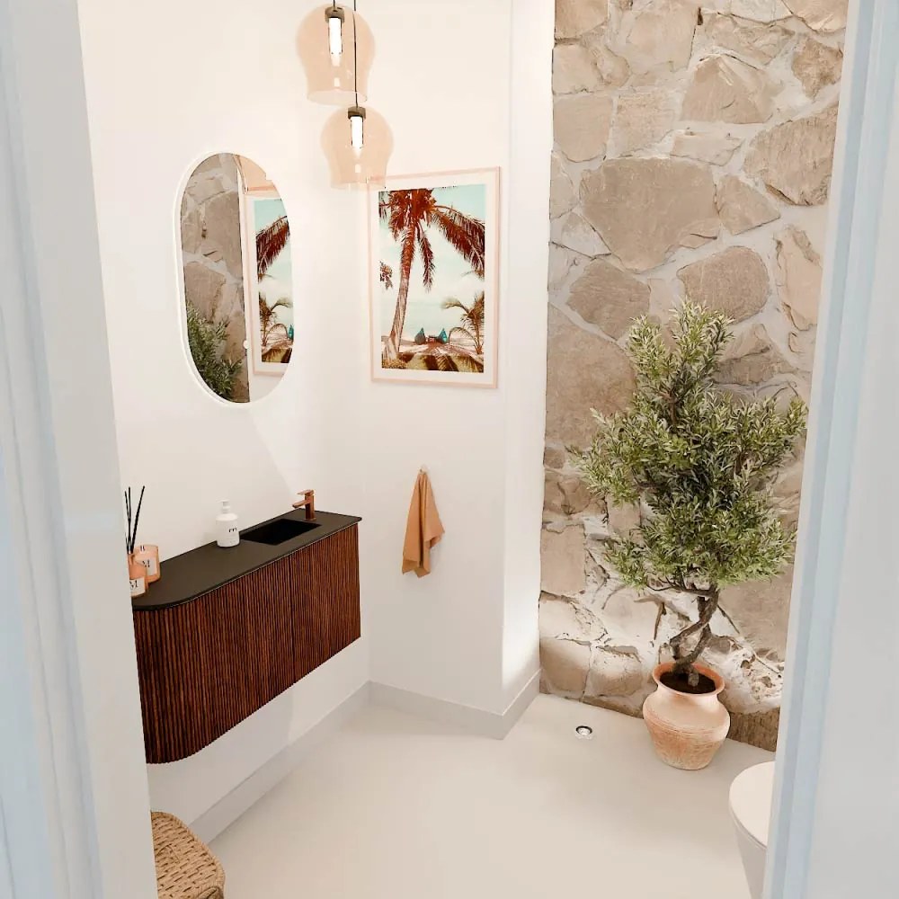 Mondiaz Joya 80cm toiletmeubel ronding links ruby met wastafel faye rechts 1 kraangat urban