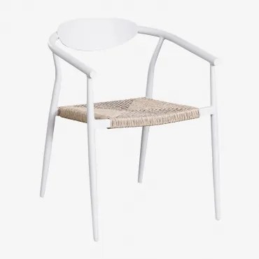 Set Van 4 Stapelbare Eetkamerstoelen Met Armleuningen Van Aluminium En Synthetisch Rotan Marsha Glaciale Wit - Sklum