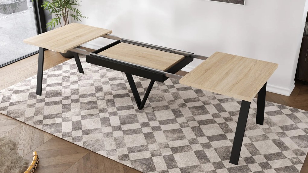 AVERY Sonoma eik/onderkant zwart - LOFT/INDUSTRIËLE TAFEL VOOR WOONKAMER / EETKAMER UITKLAPBAAR TOT 330 cm!