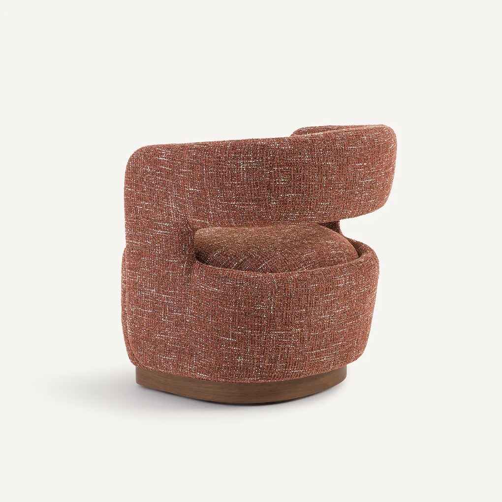 Draaifauteuil met walnoten onderstel, stof met structuur, Jesper