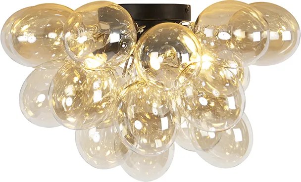 Smart plafondlamp zwart met amber glas 6-lichts incl. 6 Wifi G9 - Uvas