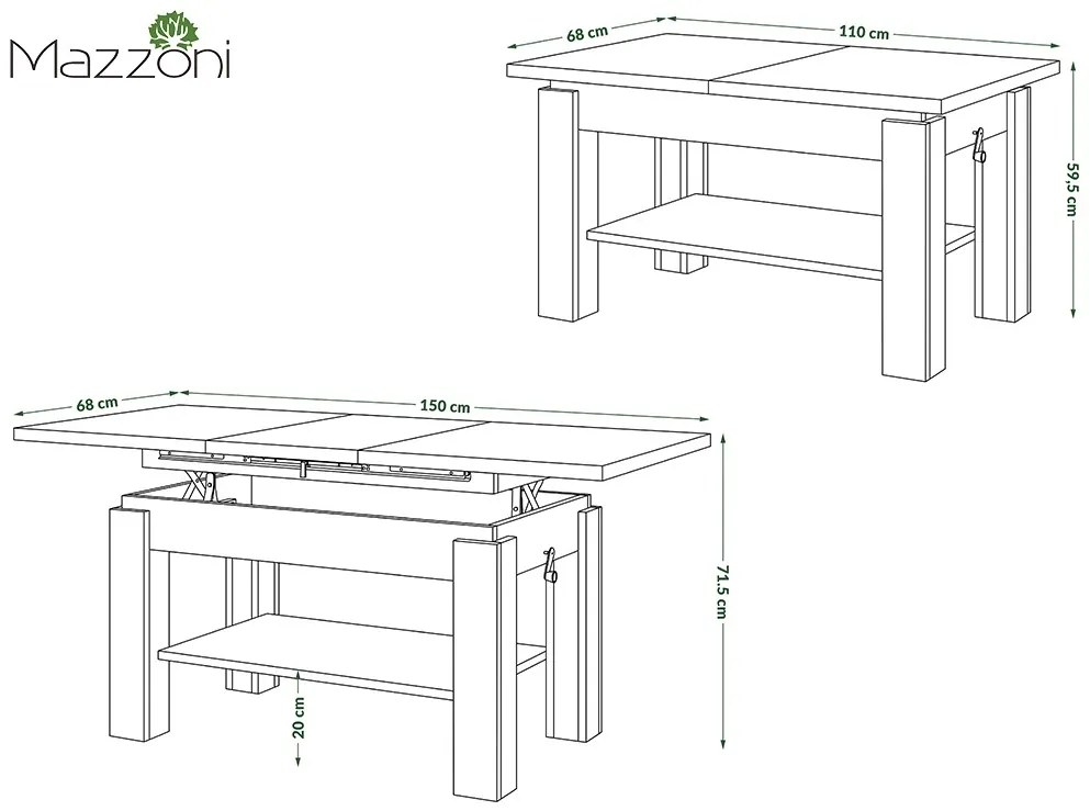 ASTORIA zwart mat, opklapbare salontafel