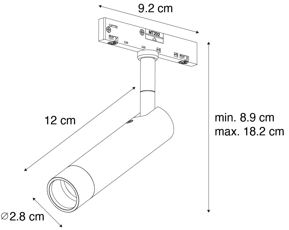 Moderne spot zwart voor railsysteem 1-fase  - Slimline Uzzy