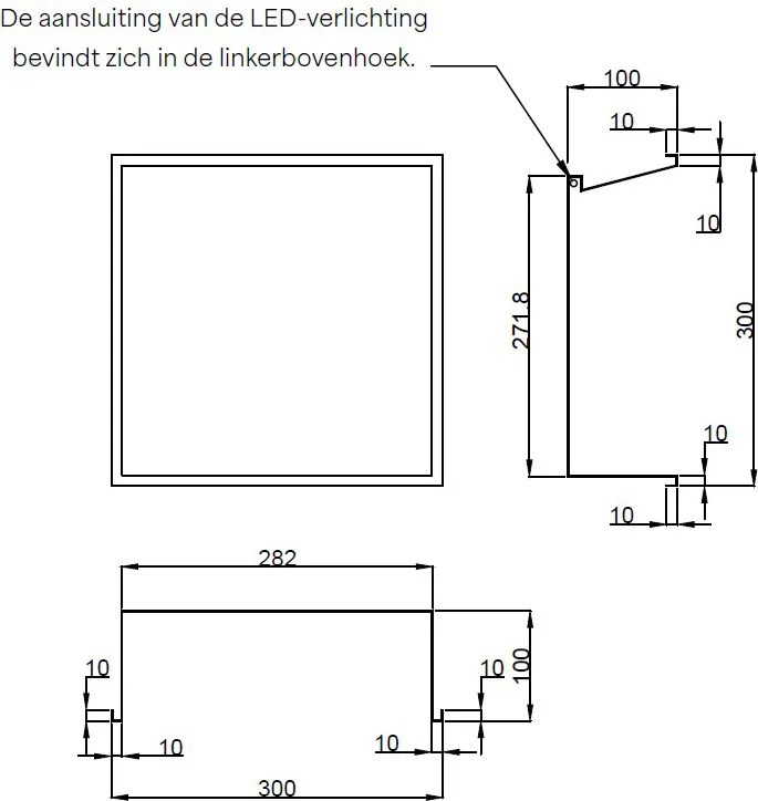 Hotbath &More inbouwnis met verlichting 30x30x10cm geborsteld gunmetal PVD
