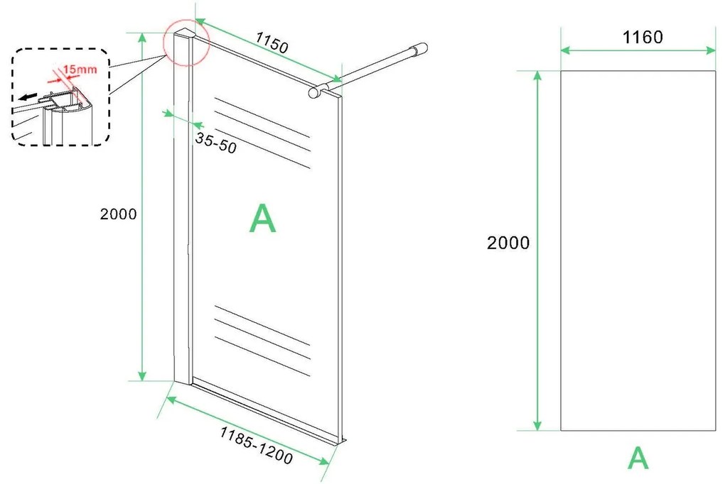 Mueller Eco inloopdouche 120x200cm anti-kalk 8mm