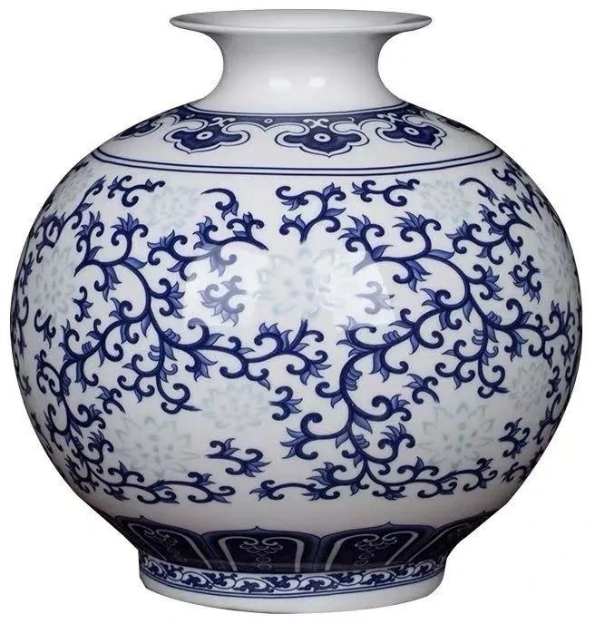 Fine Asianliving Chinese Vaas Porselein Handgeschilderd Blauw-Wit