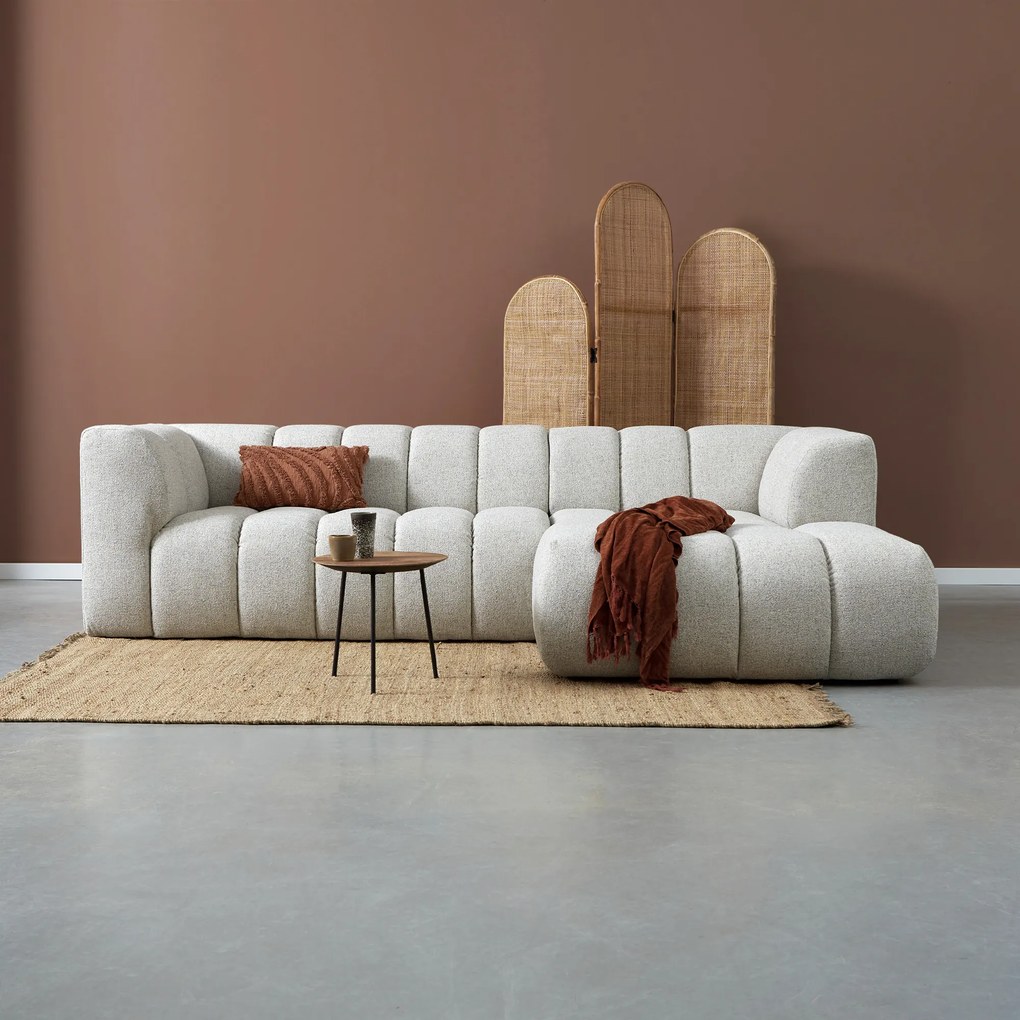 Bank Met Strepen Stiksel Grijsbeige Chaise Longue Rechts