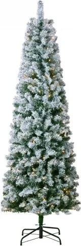 VEVOR Kerstboom, 0,53 x 1,98 m, gevlokte kerstboom, levensechte dennenboom met 250 witte led-lampjes, 814 takpunten, metalen voet voor decoratie thuis, op feest en op kantoor