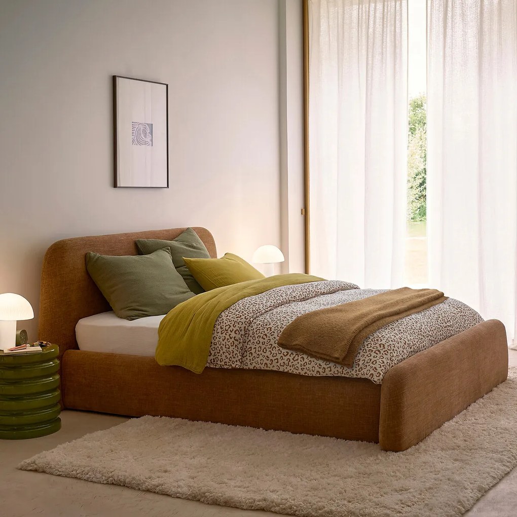 Opbergbed met opklapbare lattenbodem, chenille-stof, STEEN