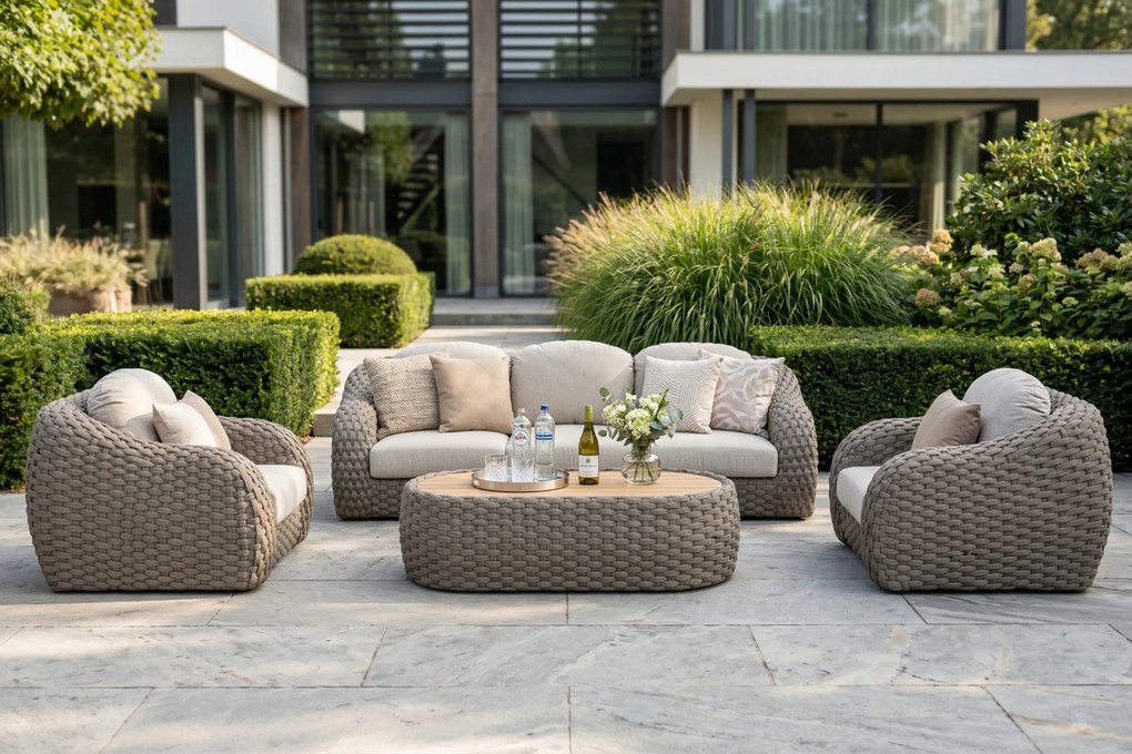 Stoel en Bank Loungeset 5 personen Rope Taupe  Santika Furniture Santika