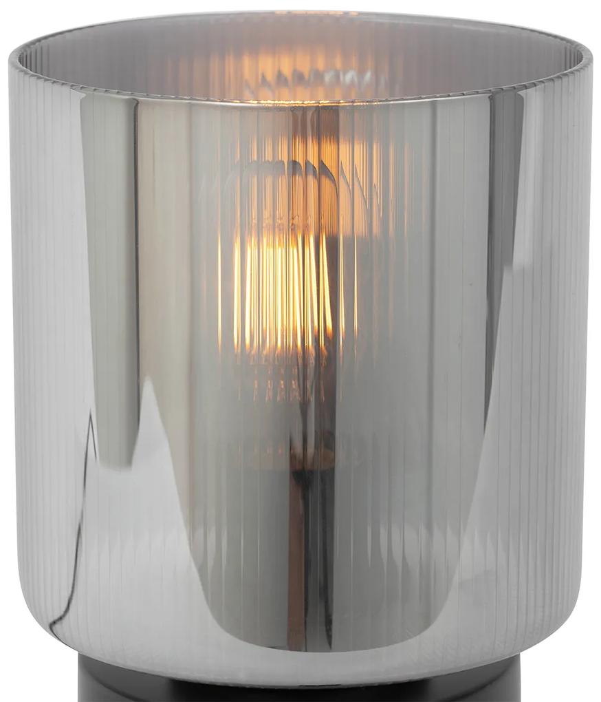 Art Deco tafellamp zwart met smoke glas - Laura Art Deco E27 rond Binnenverlichting Lamp