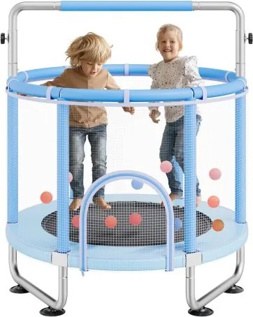 VEVOR Kindertrampoline Mini Leisure Trampoline 147 cm voor peuters met veiligheidsnet en basketbalring, verjaardagscadeau kerstspeelgoed voor kinderen vanaf 3 jaar blauw