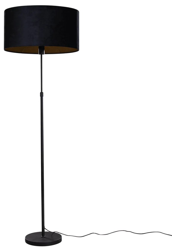 Vloerlamp zwart met ovale velours kap zwart 50cm - Parte