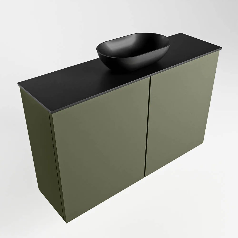 Mondiaz Fowy toiletmeubel 80cm army met zwarte waskom midden en kraangat