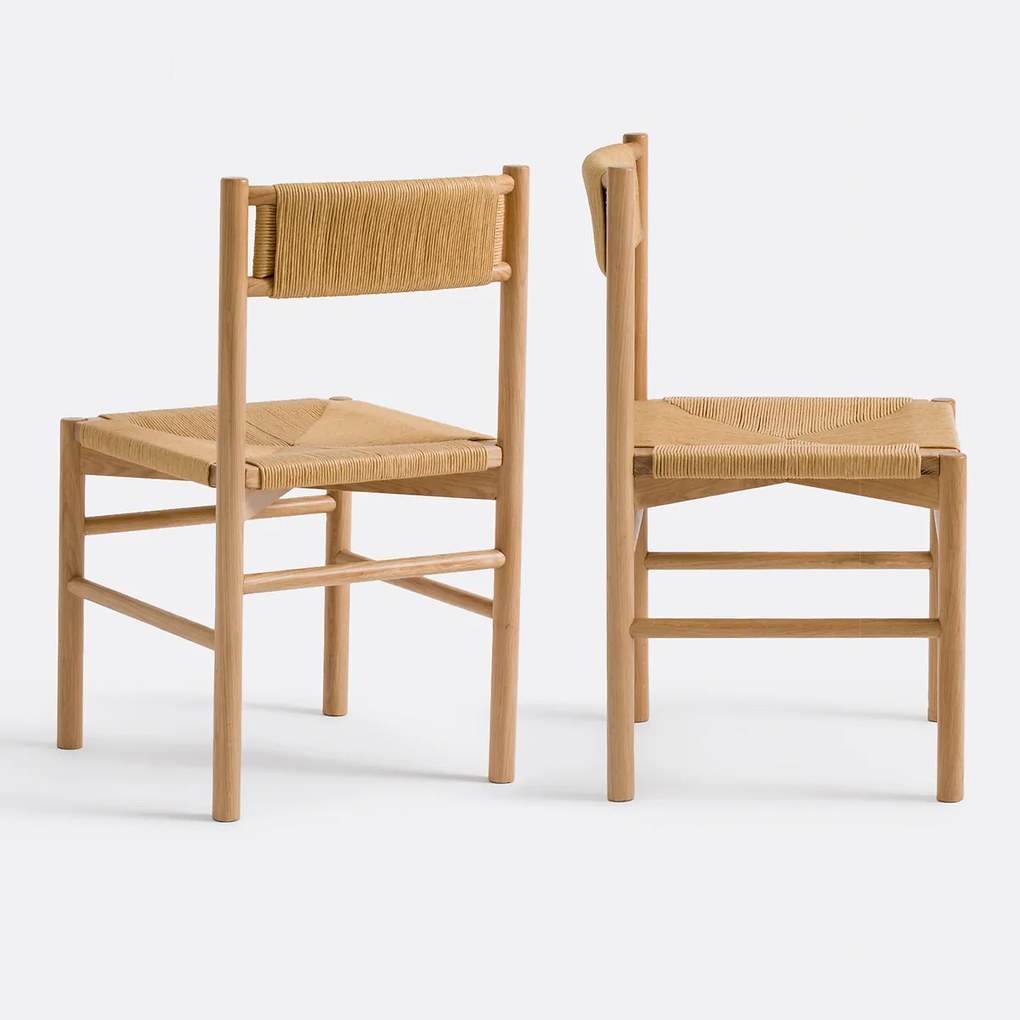 Set van 2 stoelen van eikenhout en papiertouw, Marrathy