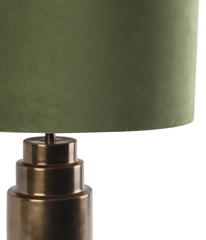 Art Deco tafellamp brons velours kap groen met goud 50 cm - Bruut Art Deco E27 rond Binnenverlichting Lamp